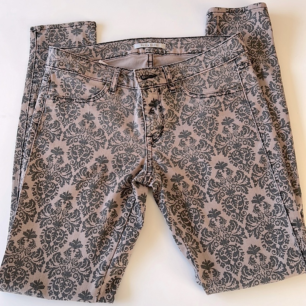 Rich & Skinny Black & Tan Graphic Pattern Printed Skinny Jeans Sz 28